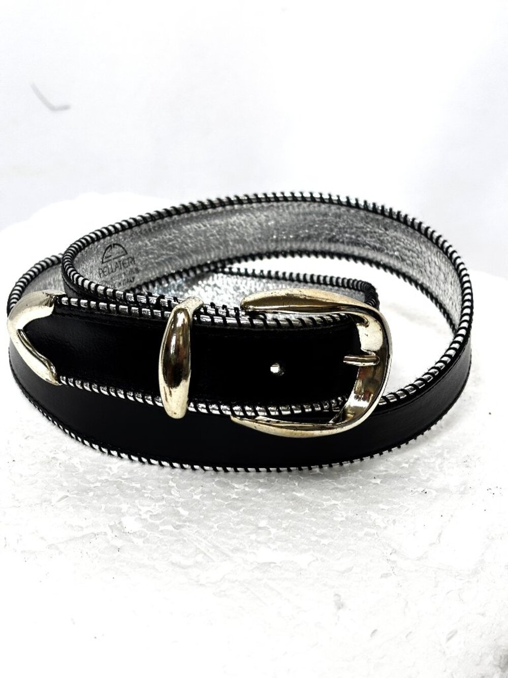 Pellateri Genuine Leather Silver Lined Black Belt Made in Italy